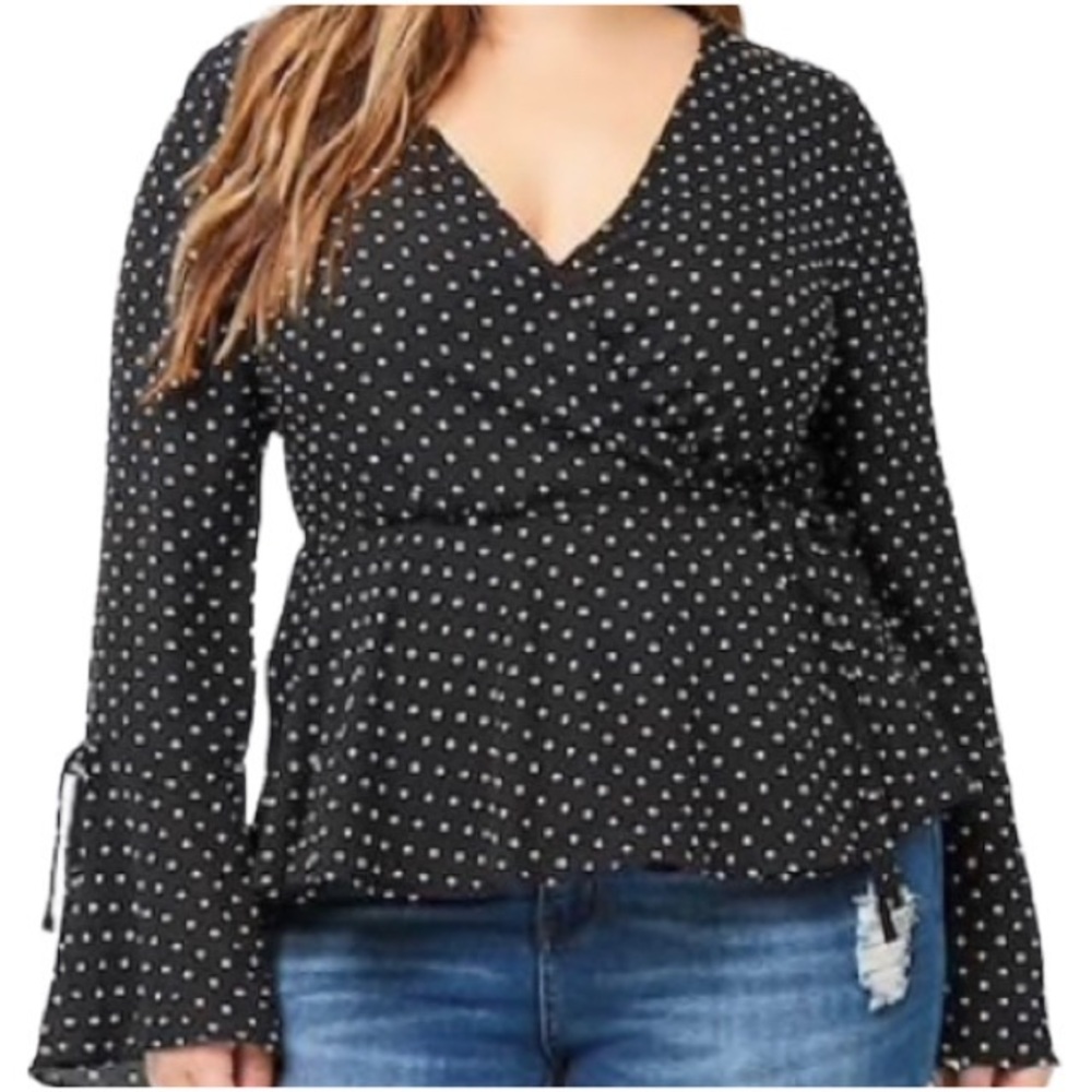 Forever 21 + Black Polka Dot Wrap Blouse, Plus Size 3X